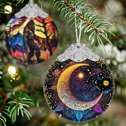 Stained Glass Ornaments - Sun and Moon Christmas Ornaments - Christmas Decorations for Tree - Holiday Present Ideas - Gift Exchange