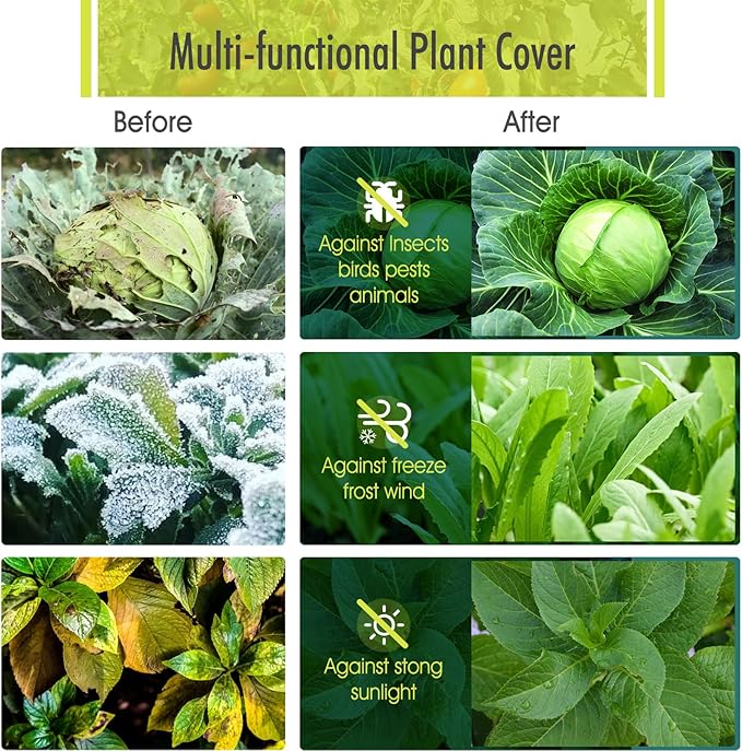 RIFNY Plant Covers Freeze Protection, 1 oz/yd² 10Ft x 50Ft Frost Cloth Plant Freeze Protection for Winter Frost Snowstorm, Frost Blankets for Outdoor Plants Protect from Birds, Pests