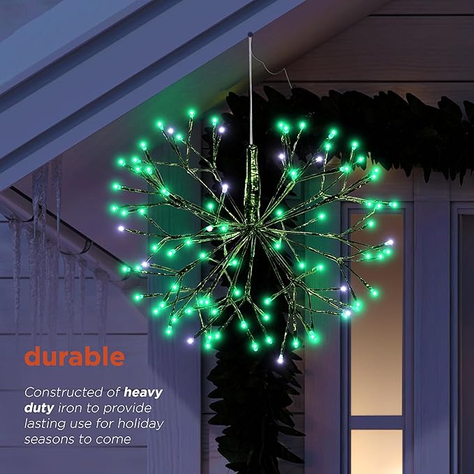 Alpine Corporation 16"H Indoor Holiday 3D Snowflake Hanging Ornament with LED Lights, Green , Christmas Decoration