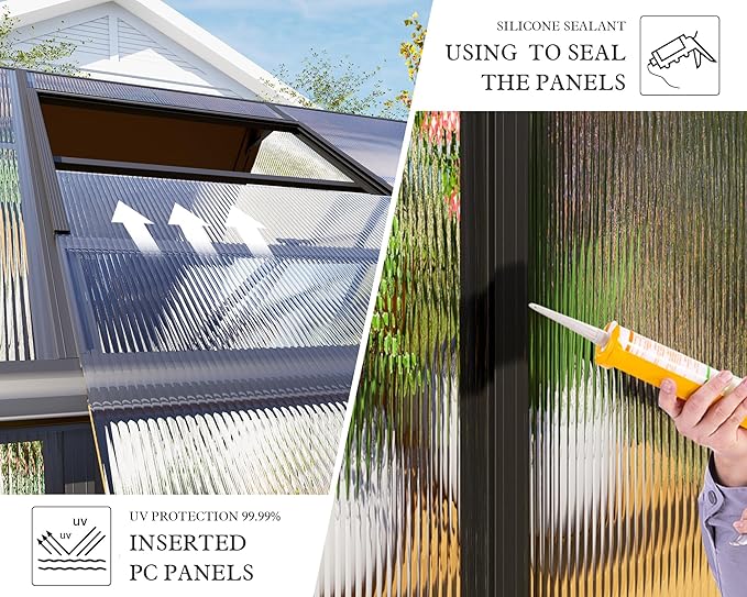 AMERLIFE 8x14x7FT Polycarbonate Greenhouse, Walk in Greenhouse with Quick-Connect System, Green House with 4 Vent Windows and Swing Door, Greenhouses for Outdoors, Glossy Black