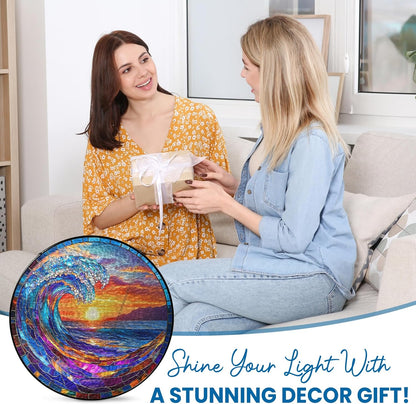 FLAGWIX Christmas Beach Gifts for Women Men - Stained Glass Window Hanging 10in for Holiday Christmas Decorations 2025 - Sun Catchers Indoor Window for Ocean Decor, Beach Decor, Boho Gifts for Women