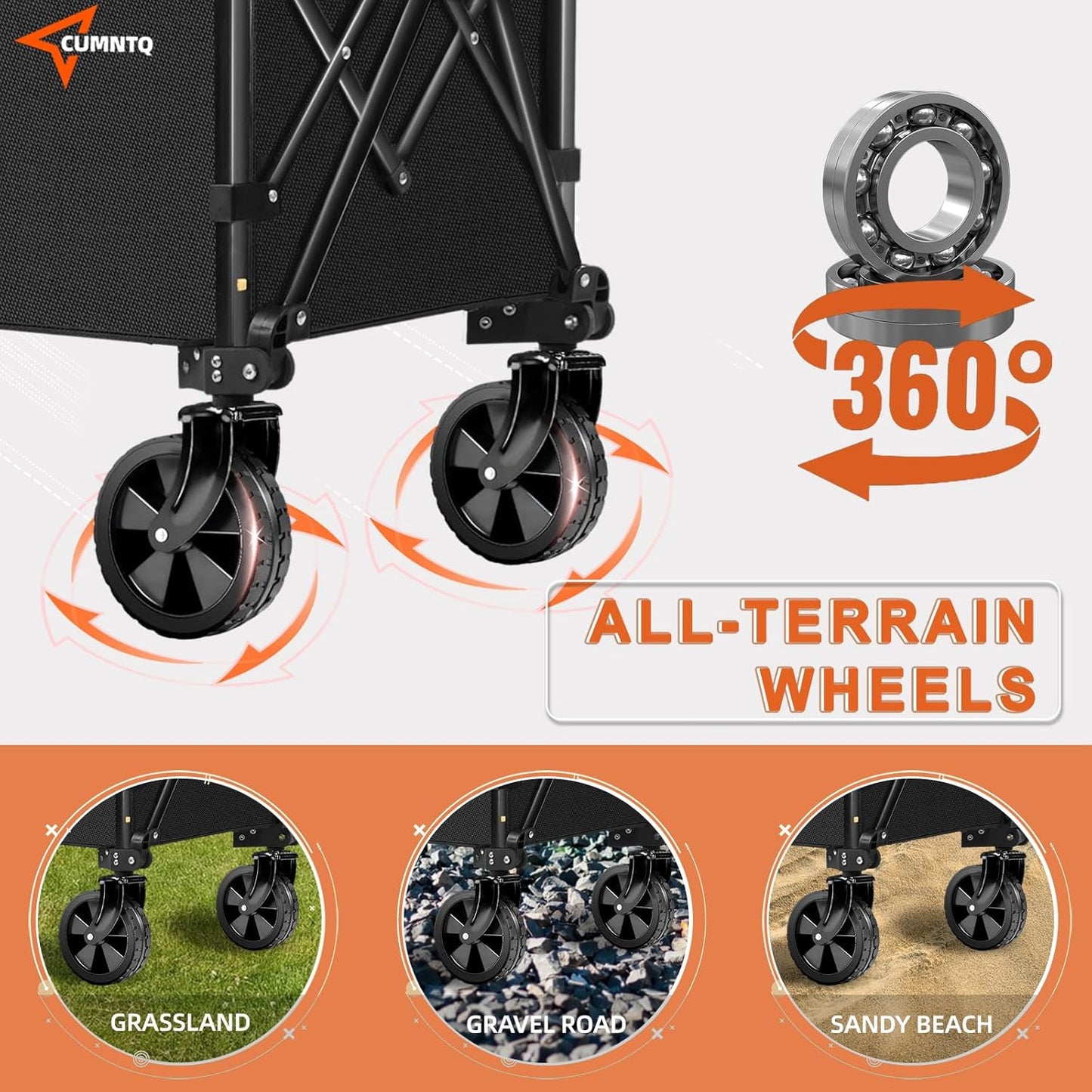 Collapsible Folding Wagon, 350lb Weight Capacity Collapsible Wagon with All-Terrain Wheels, Cup Holders and Adjustable Handle Utility Wagon, for Grocery Camping Garden Sports Shopping, Black