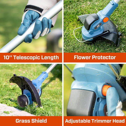 SENIX 20V 12" String Trimmer and Edger, 10'' Plastic Blades Weed Wacker, Telescopic Shaft, w/2.0Ah Battery & 2A Charger
