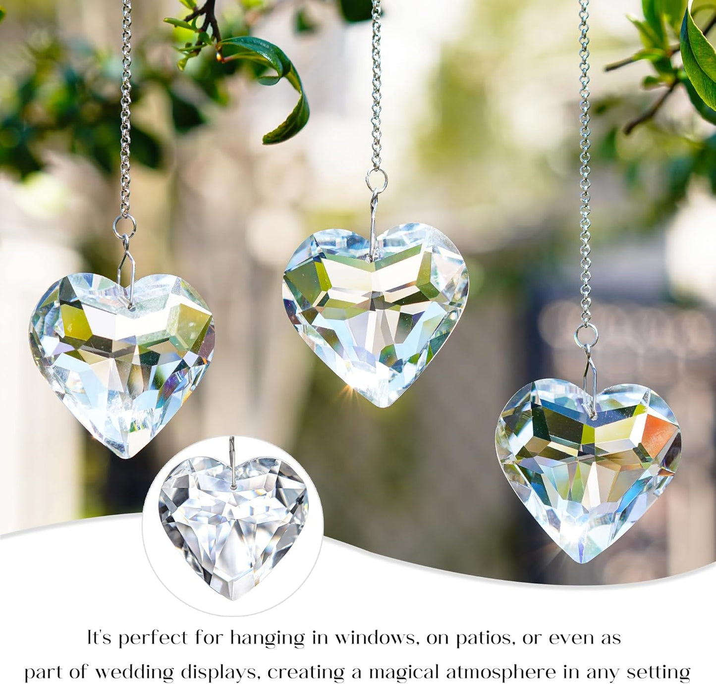 H&D HYALINE & DORA 50mm Clear Crystal Heart Suncatcher Set of 3 Suncatcher for Window Crystal Heart Sun Catcher Hanging Ornament Rainbow Maker Gifts for Mom, Grandma, Friends
