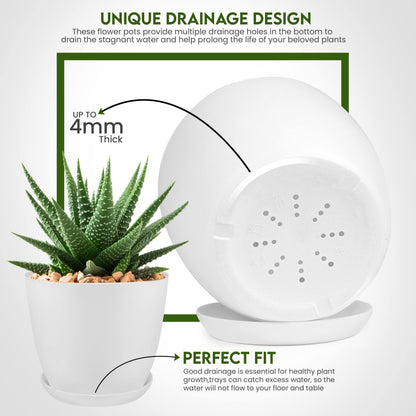 Plant Pots Indoor with Drainage, 5 Pack Multi-Size Planters Set, White