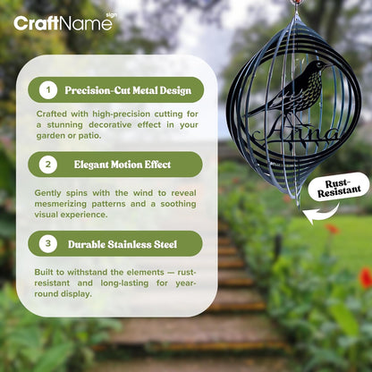 Personalized Moon Wind Spinner 3D Stainless Steel, Moon Garden Spinner Hanging Outdoor Decor, Wind Spinners Outdoor, Custom Gift for Grandmother, Mom, Wife
