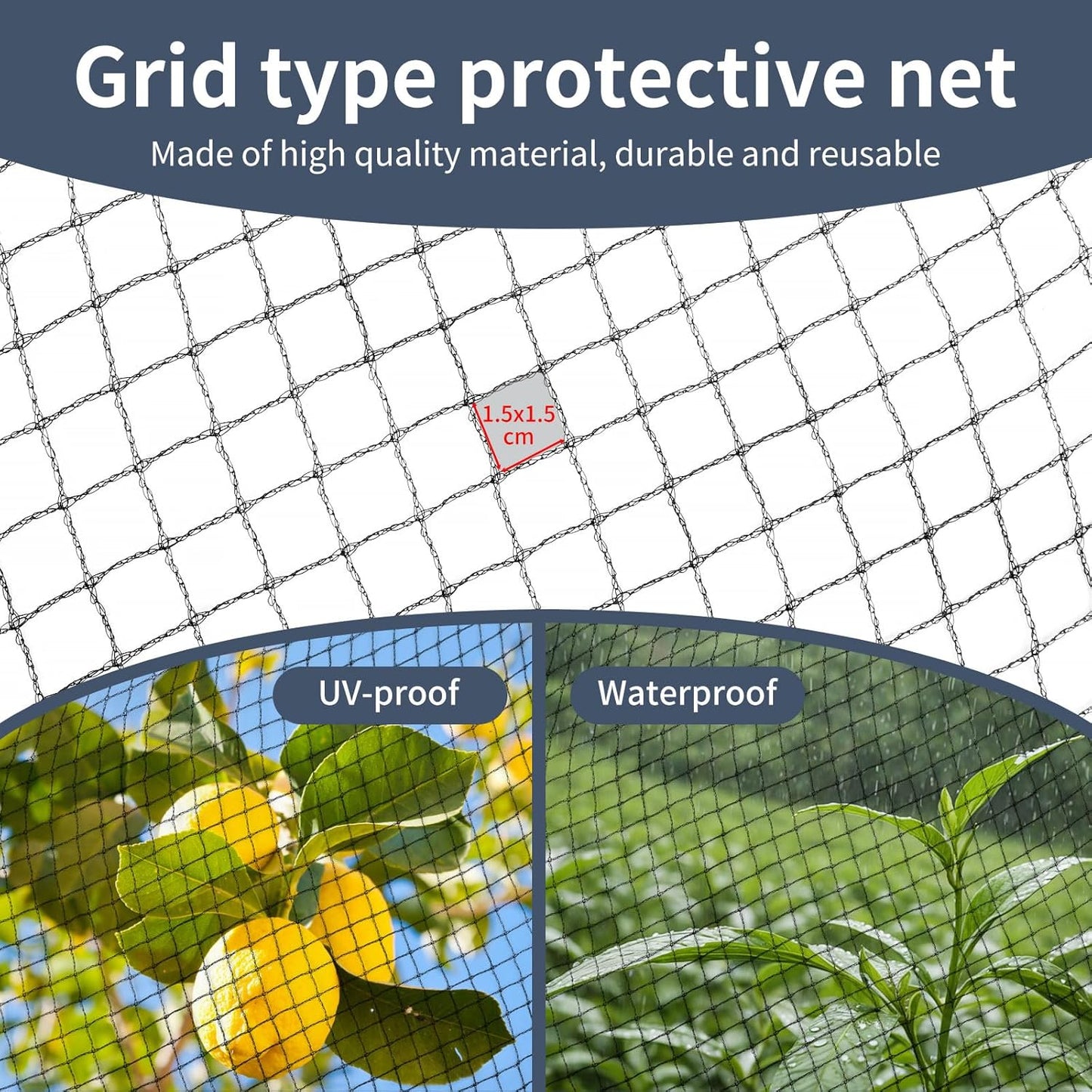 Garden Netting, 15ft x 30ft Black Bird Netting Heavy Duty,Rabbit,Large Bees,Squirrels, Deer,Chicken, Anti Birds, Cardinals，Animal Fencing for Fruit Tree & Vegetable Garden