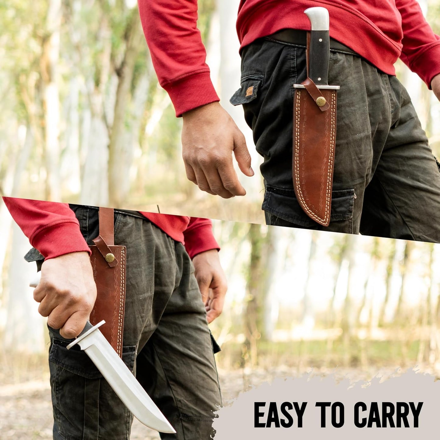 D2 13 Inch Full Tang Fixed Blade Bowie Knife with Leather Sheath - Suitable for Outdoor, Bushcraft, Survival, and Camping Knife with Black Micarta Handle