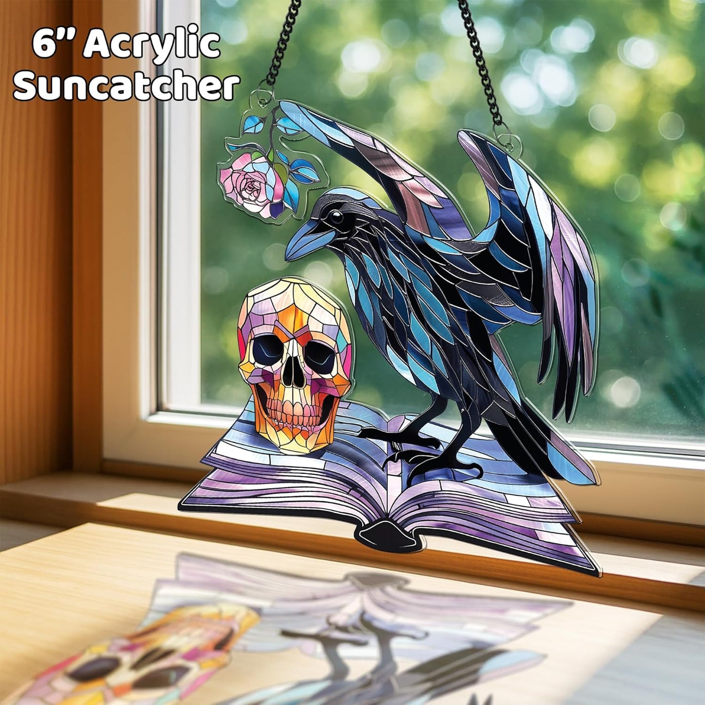 2 Halloween Decorations Bat Raven Acrylic Suncatchers, Window Hanging Bat Gothic Decor, Spooky Raven Halloween Ornament Gifts, Idea Gifts Holiday Keepsake, Scary Home Indoor Outdoor Display SS344