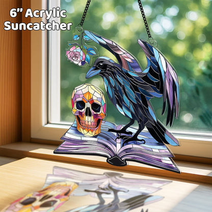 2 Halloween Decorations Bat Raven Acrylic Suncatchers, Window Hanging Bat Gothic Decor, Spooky Raven Halloween Ornament Gifts, Idea Gifts Holiday Keepsake, Scary Home Indoor Outdoor Display SS344