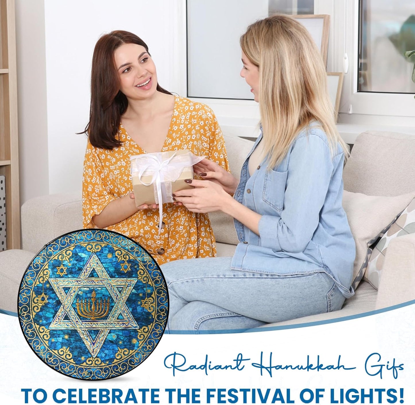 FLAGWIX Christmas Hanukkah Gifts for Women Men - Star of David Stained Glass Window Hanging 10 in - Hanukkah Decorations Suncatcher, Religious Jewish Gifts for Mom Grandma, Christmas Decorations