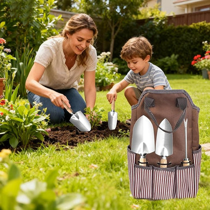 Garden Tool Set, Beswill 12 Pieces Heavy Duty Gardening Hand Tools with Garden Tools Organizer Handbag, Apron, Rust-Proof Stainless Steel Gardening Kit, Wood Handle, Ideal Garden Gifts for Women Men