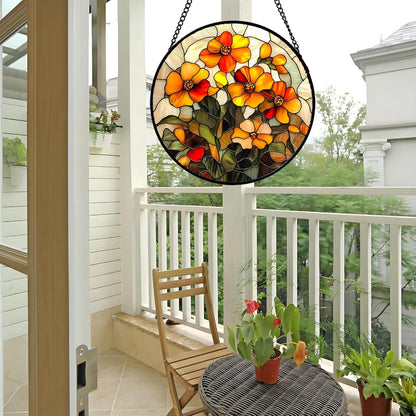 Stained Glass Window Hanging - Orange Marigolds Flowers Suncatcher for Door Garden Yard Sun Catchers Decor Christmas Mother's Day Birthday Gifts for Women Mom Nana Girlfriend Men 6.3 in