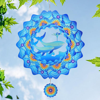 Whale Wind Spinners Garden Yard Decor Gift for Women Men, 12 Inch Outdoor Metal 3D Wind Spinner, Stainless Steel Hanging Wind Catchers Kinetic Sculpture for Outside Decoration
