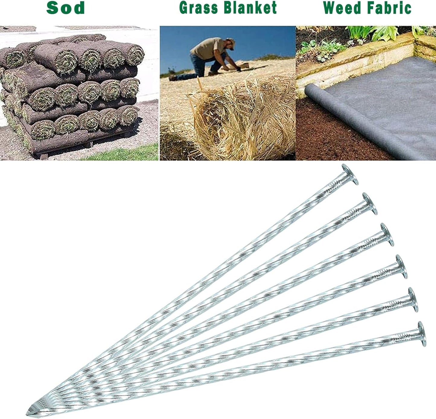 8 Inch Galvanized Spiral Landscape Spikes, Solid Metal Garden Stakes Edging Anchoring for Paver Edging, Weed Barrier, Artificial Turf, Garden Plants, Silver Bright Spikes (150)