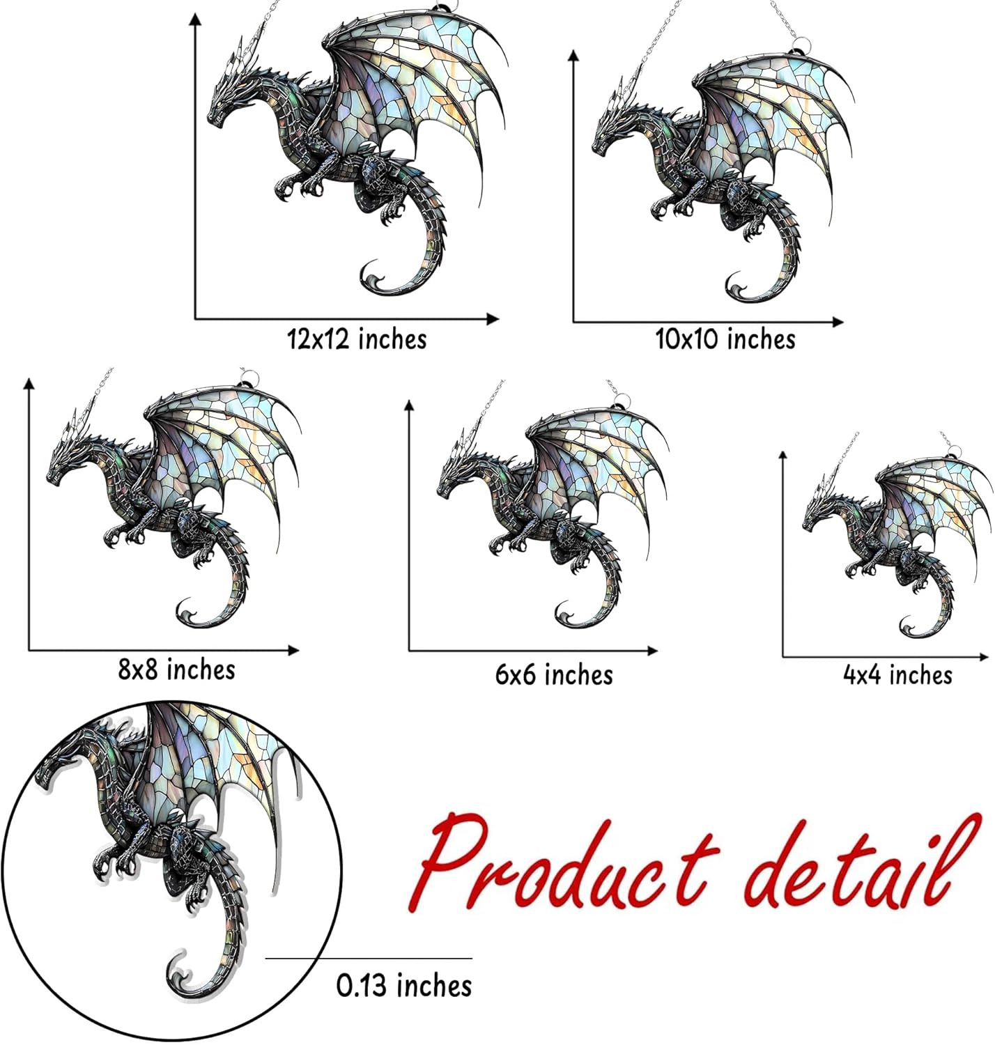 Dragon Bookish Acrylic Suncatcher Stained Glass Effect Window Car Hanging Christmas Ornament Indoor Outdoor Decor Garden Sun Catcher Panel Gifts for Dragon Lover for Women Mom Grandma