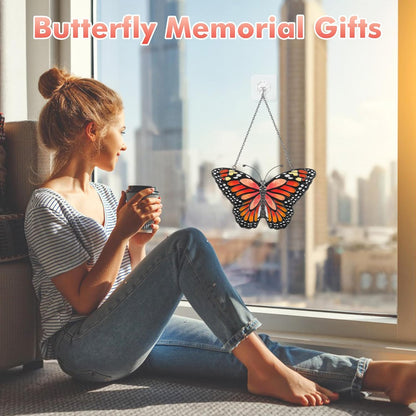 Butterfly Suncatcher Stained Glass Window Hanging Butterfly Ornaments Gift for Mom, Women, Wife, Mother's Day (Orange)