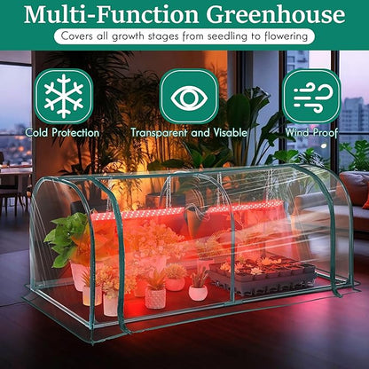 Meonum Indoor Greenhouse with Grow Lights, 51.18 "L x 25.59" W x 21.65" H Small to Medium Portable Greenhouse with 13W Dual Growing Lamps, PVC Film, Timing Function, for Seed Starting