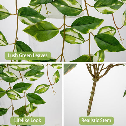 Oairse Artificial Hanging Plants Hanging Faux Pothos Vines Plants Fake Wall Plant Greenery Decor for Bedroom Bathroom Living Room Balcony Shelf Indoor Outdoor Décor