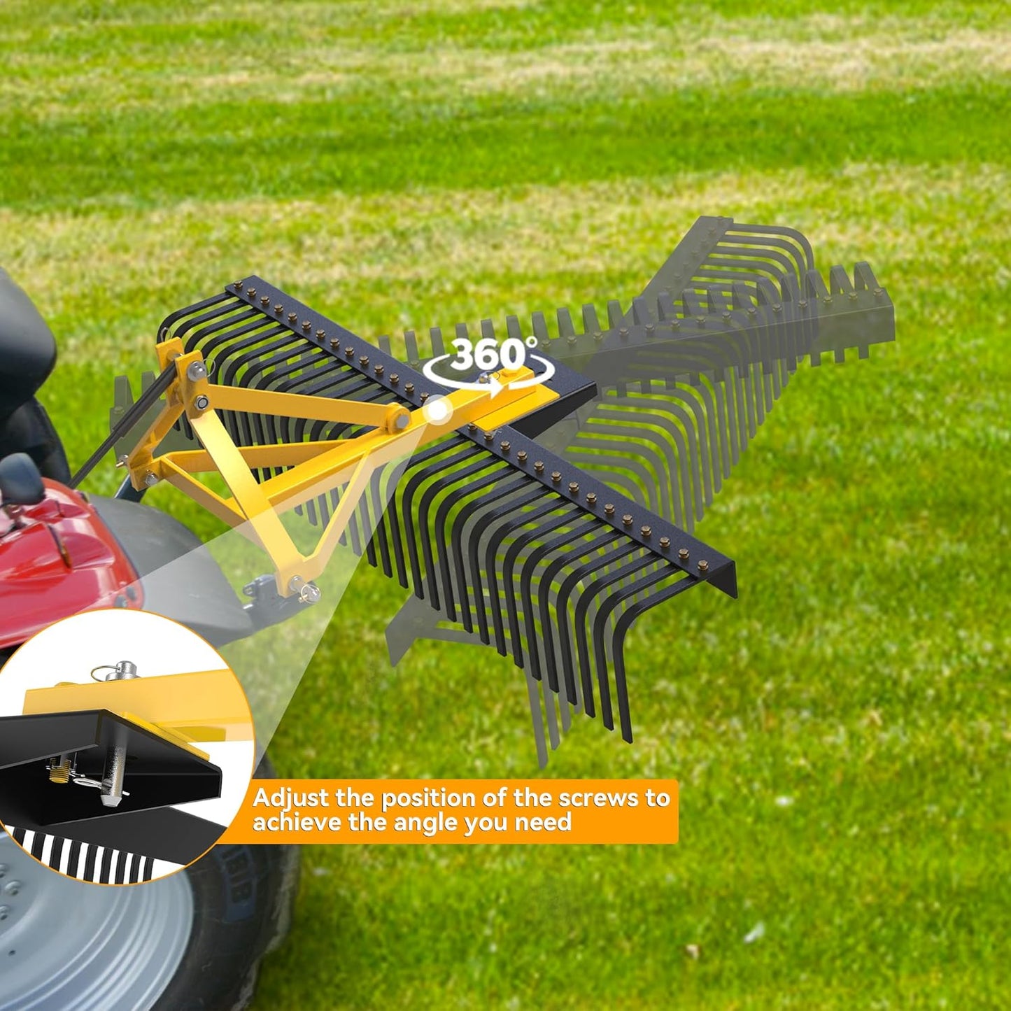 YINTATECH 3 Point Rock Rake, Landscape 3 Point Rake for Tractor, 60", Black & Yellow