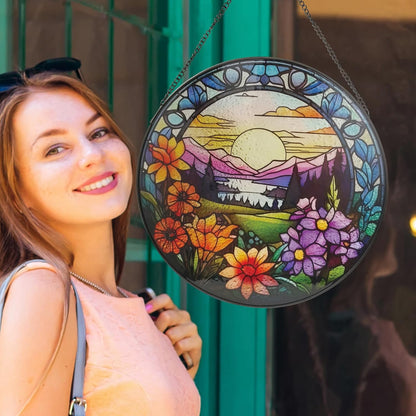 9.8'' Stained Glass Window Hanging, Wildflowers Valley Sun Catcher for Windows Hanging Suncatcher Mother's Day for Women, Mom, Friends