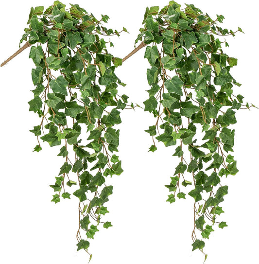 Hollyone 2pcs Artificial Hanging Plants 35.4" Fake Ivy Vine Faux Ivy Leaves Fire and UV Resistant