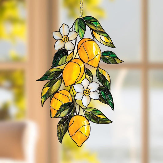 Lemon Branch Acrylic Suncatcher Stained Glass Effect Window Car Hanging Christmas Ornament Indoor