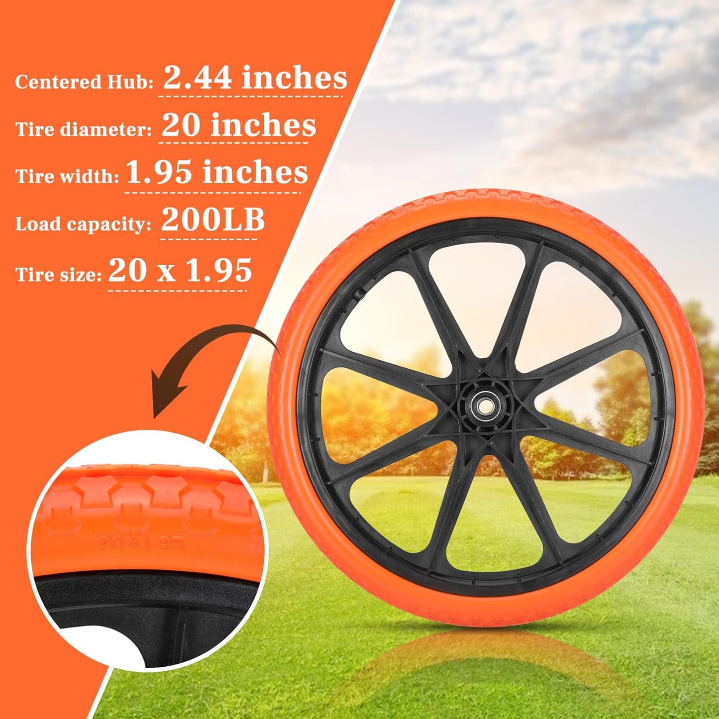 Upgraded 20x1.95" Flat Free Tires Compatible with rubbermaid Wheelbarrow Wheels, 20" Flat Free Tires with 5/8" Bearing Replacement for rubbermaid Cart Wheels/Big Wheel Utility Carts