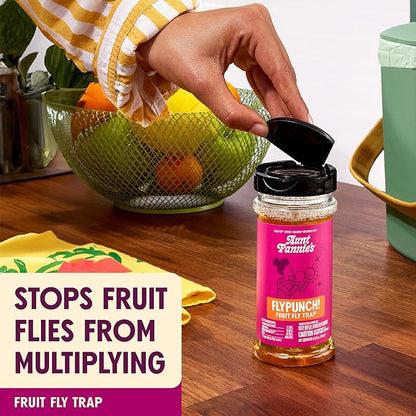 Aunt Fannie's FlyPunch Fruit Fly Trap Bundle for Indoor and Kitchen Use, Ready to Use, Made with Plant Based Ingredients, Safe Near Food, Long Lasting, 32 oz Refill and 6 oz Single