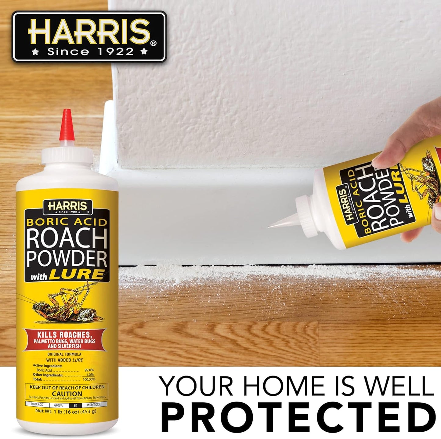 HARRIS Boric Acid Roach and Silverfish Killer Powder w/Lure for Insects (16oz)