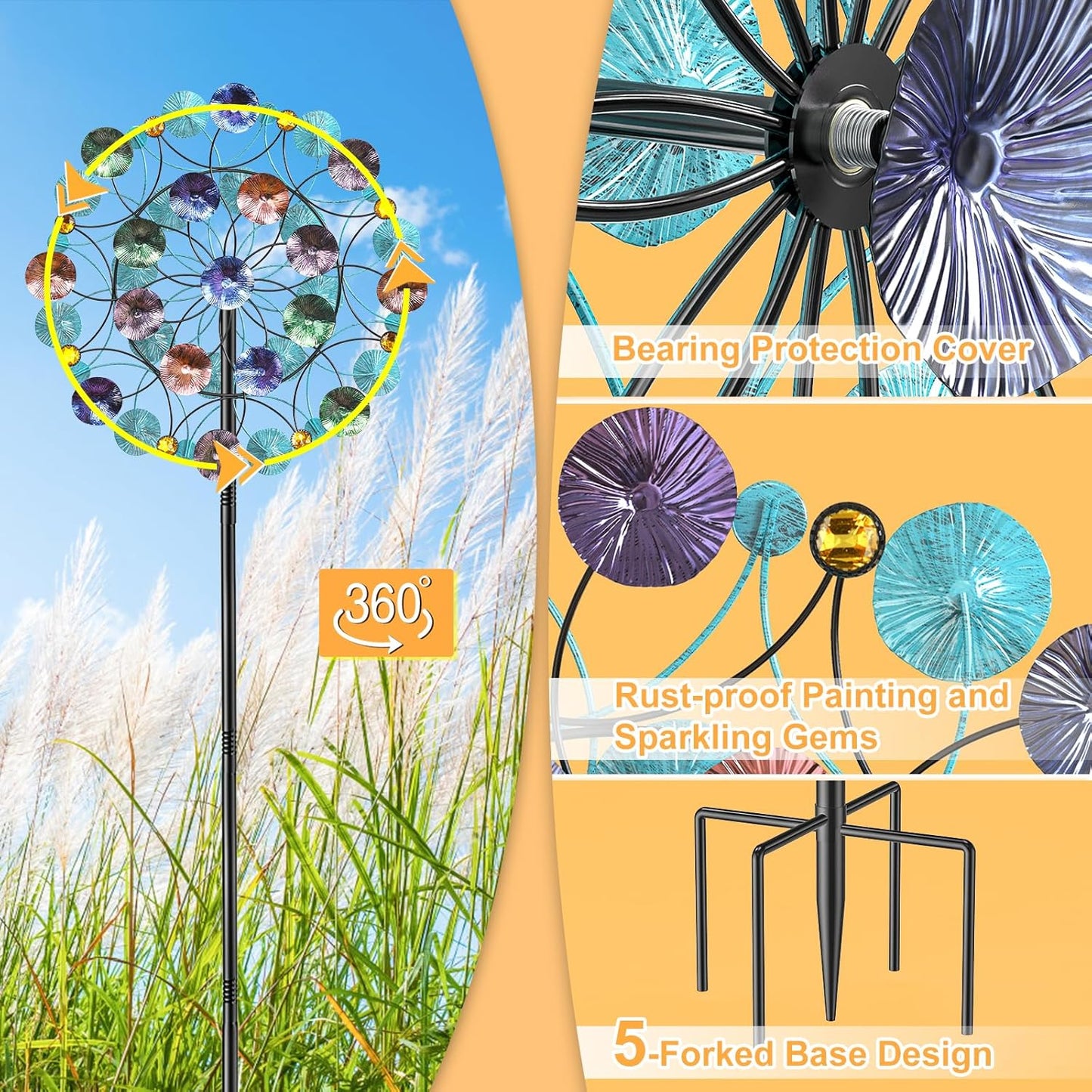 FaloStwer 78.7 Inch Tall Metal Wind Spinner for Outdoor, Large Kinetic Wind Sculpture with Unique Blade Design, Easy Install Garden Windmill for Patio Yard Lawn Decoration(Large Size A)