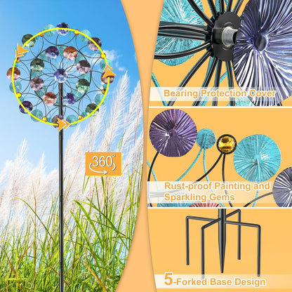 FaloStwer 78.7 Inch Tall Metal Wind Spinner for Outdoor, Large Kinetic Wind Sculpture with Unique Blade Design, Easy Install Garden Windmill for Patio Yard Lawn Decoration(Large Size A)