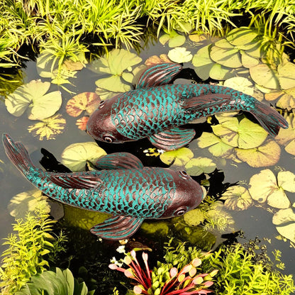 Garden Statues,Koi Fish Decor,Set of 2 Antique Koi Fish Garden Statue,Sculpture for Outdoors,Patio Decor,Backyard and Home Kitchen Decoration,Gifts for Mom Women Grandma