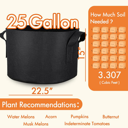 Gardzen 25 Gallon Grow Bags 6-Pack, 500G Thick Nonwoven Fabric Pots with Waterproof Liner & Breathable Bottom, for Hot Dry Climates