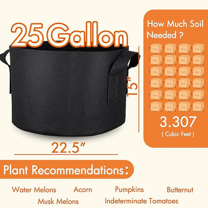 Gardzen 10-Pack 25 Gallon Grow Bags, 300G Thickened Aeration Fabric Pots with Handles, Heavy Duty Cloth Pots for Plants