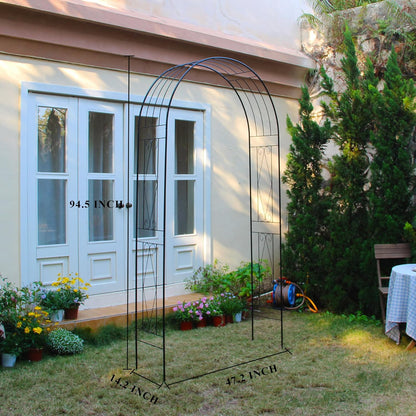 Garden Arch, 94.5" High x 47.2" Wide, Garden Arbor for Various Climbing Plant, Iron Archway Decorative for Outdoor Garden Lawn Backyard Decor Black