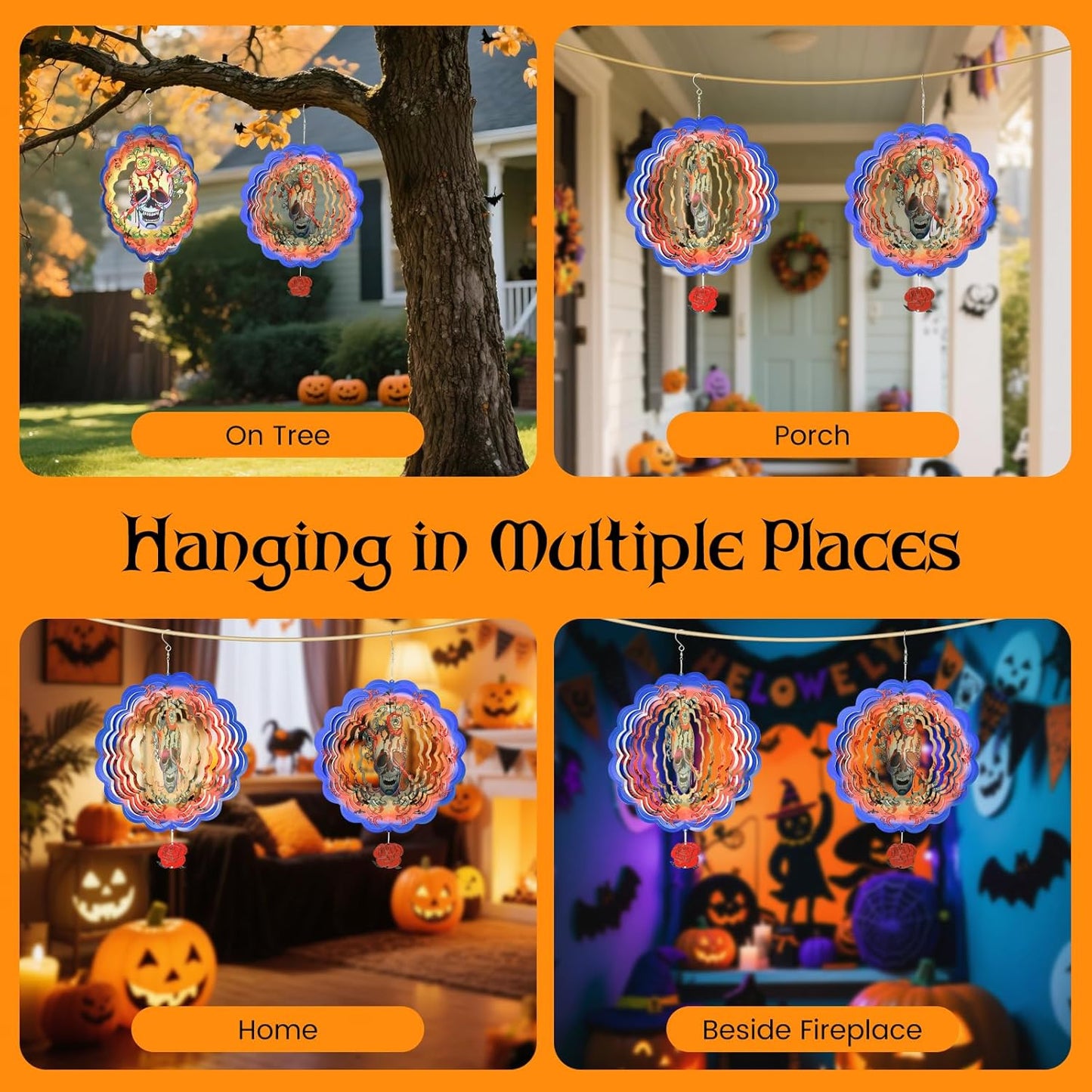 Halloween Wind Spinners Outdoor, 3D Skull Butterfly Wind Spinner 14x12 inches, Kinetic, Stainless Steel Metal, Halloween Decorations Outdoor, Yard Decor, Gift