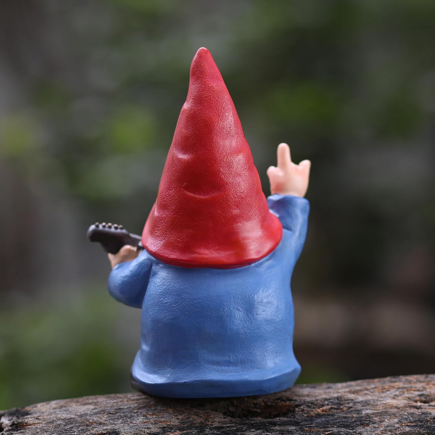Garden Gnome with Guitar 7.1“ Figurine Ornament for Indoor Outdoor Home Patio Yard Lawn, Red Hat, Blue Outfit, Indoor Outdoor Decorative Statue