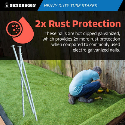 Sandbaggy 8" Heavy Duty Galvanized Artificial Turf Stakes - Spiral Landscape Nails - Ground Spikes/Pins - Synthetic Grass, Lawn, Edging, Weed Barrier Fabric, Garden (8 inch - Heavy Duty, 1200, Count)
