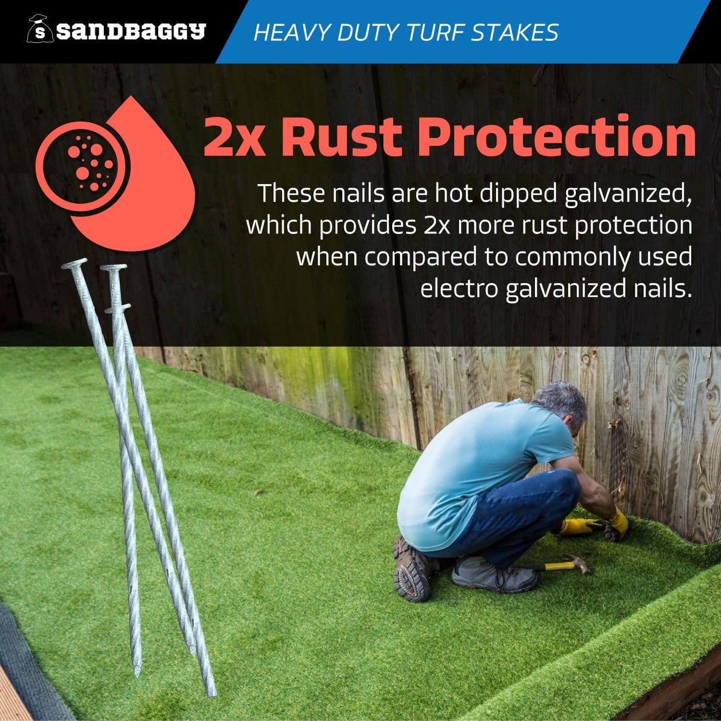 Sandbaggy 8" Heavy Duty Galvanized Artificial Turf Stakes - Spiral Landscape Nails - Ground Spikes/Pins - Synthetic Grass, Lawn, Edging, Weed Barrier Fabric, Garden (8 inch - Heavy Duty, 225, Count)