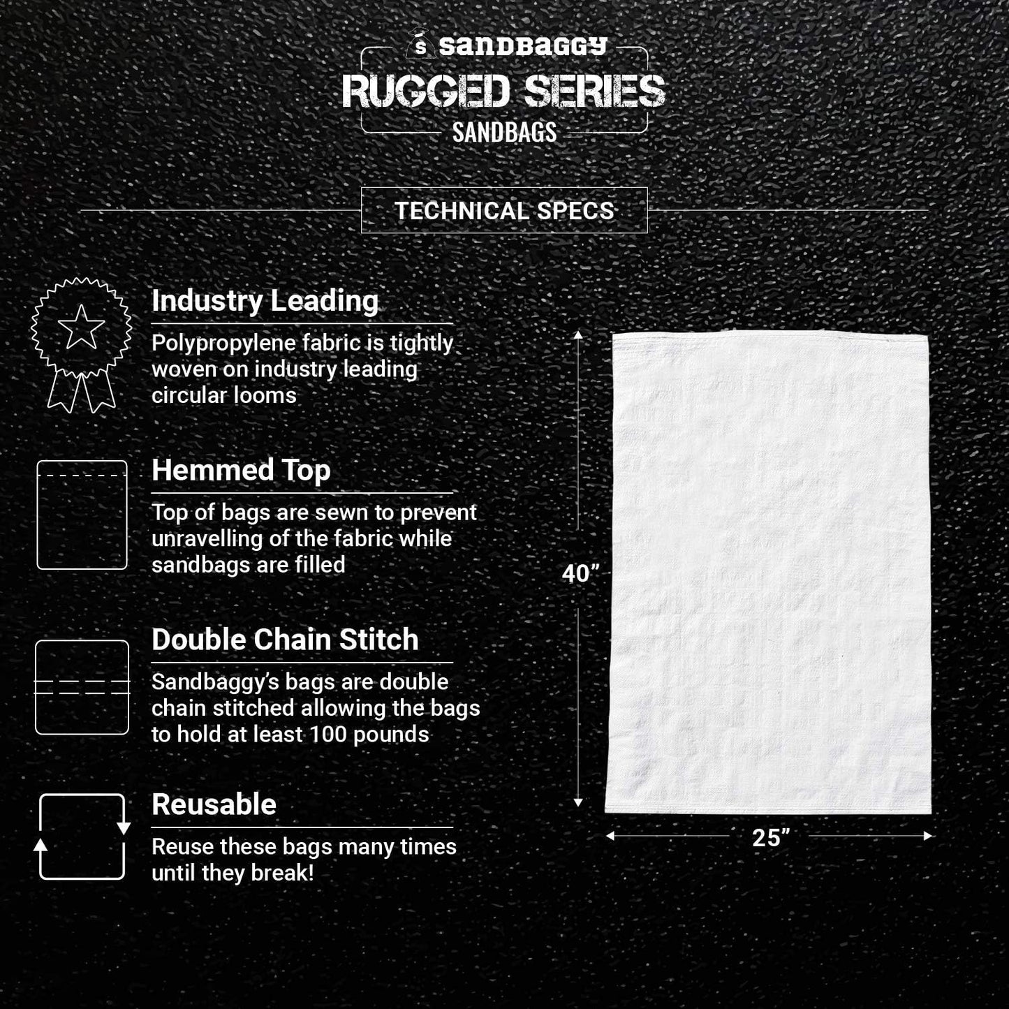Sandbaggy Large Sandbags - Size: 25" x 40" - Thick Heavy Duty Contractor Bags, Heavy Duty Garbage Bags, Dumpster Bag, Construction Trash Bags, 6 mil (500 Bags)