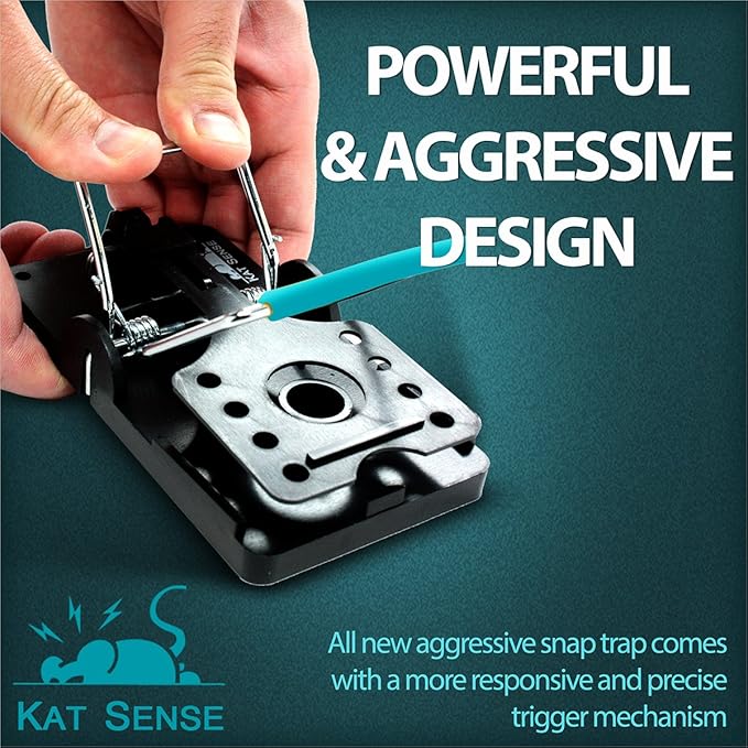 Kat Sense Large Rat Snap Traps Set of 6 - Stainless Steel Bar Design, Humane Rat Trap Indoor & Outdoor Use, Mouse Catcher for Repeat Use, High Precision Triggering, Traps for Rats, Mice, Chipmunks