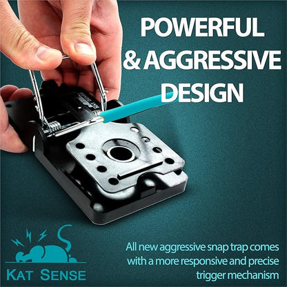 Kat Sense Large Rat Snap Traps Set of 6 - Stainless Steel Bar Design, Humane Rat Trap Indoor & Outdoor Use, Mouse Catcher for Repeat Use, High Precision Triggering, Traps for Rats, Mice, Chipmunks