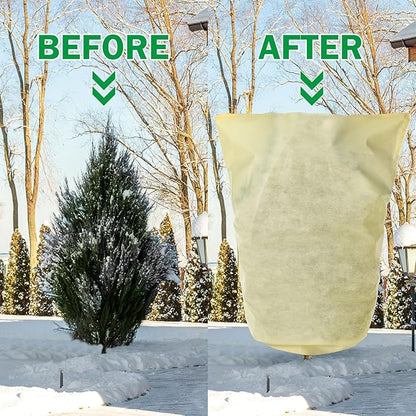 Plant Covers Freeze Protection 10 x 10 ft Extra Large Frost Cloth Plant Covers with Zipper Drawstring Winter Cold Weather Frost Blankets for Outdoor Palm Fruit Tree and Shrubs(Beige)