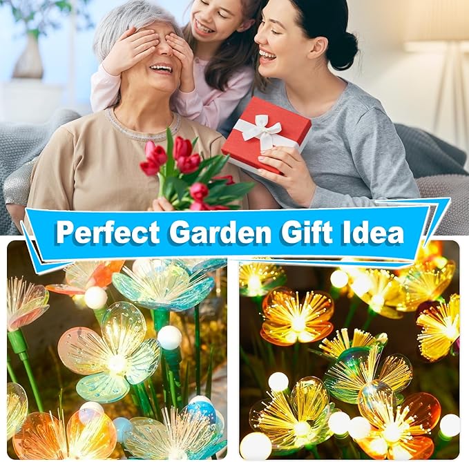 Solar Swaying Garden Lights – Upgraded Flower & Firefly Lights with Larger Solar Panel, Waterproof Outdoor Pathway & Flowerbed Light for Yard & Holiday Decor (4pack)