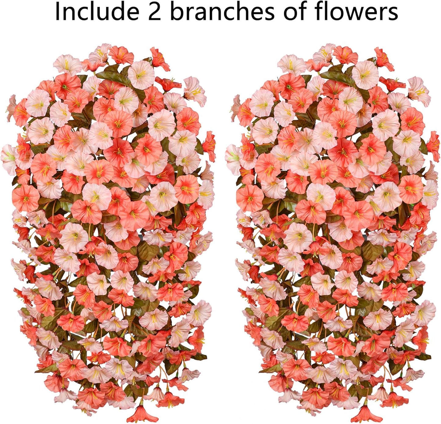 HyeFlora Artificial Fake Fall Hanging Flowers for Outdoor Decor, 2PCS Faux Silk Morning Glory Hanging Plants Mums Vine for Home Garden Wall Party Indoor Outside Decoration (Fall Orange+Light Orange)