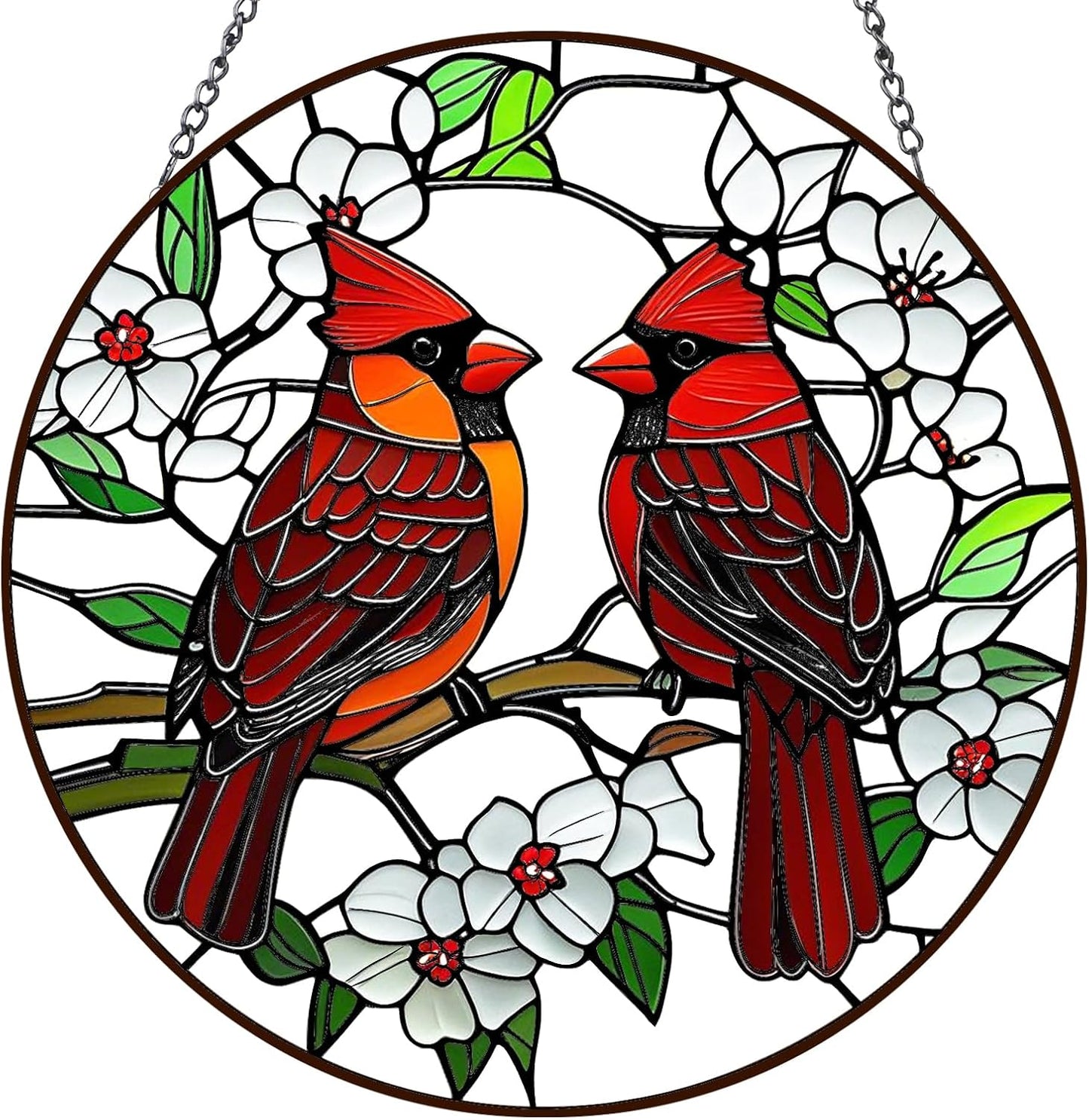 Cardinal Suncatchers Stained Glass for Windows Hanging - 8'' Sun Catchers Indoor Window - UV-Print Stain Glass Window Hanging for Home Decor, Wall Art, Gifts for Mom, Bird Lovers