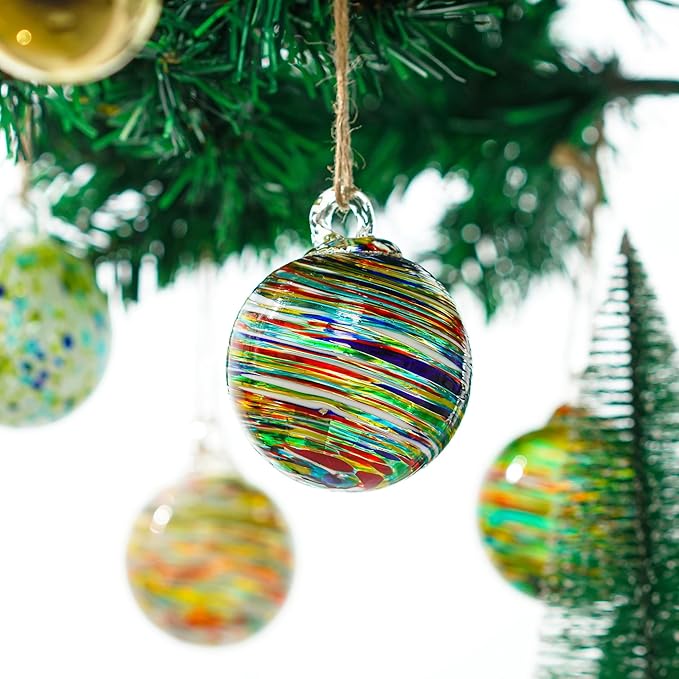 Set of 6 Hand Blown Glass Christmas Ornaments Hanging Gazing Ball Witches Ball Christmas Decor for Garden Patio Window Xmas Tree