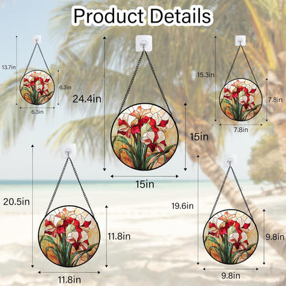 Stained Glass Window Hanging - Red Gladiolus Flower Suncatcher for Door Yard Sun Catchers Decor Christmas Mother's Day Birthday Gifts for Lovers Women Mom Nana Girlfriend Wife 15 in