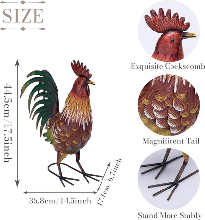 TERESA'S COLLECTIONS Red Metal Rooster Garden Statues & Sculptures for Outdoor Decor,Rustic Farmhouse Animal Chicken Yard Art for Garden Decor,17.5"Lawn Ornament for Porch Backyard Patio,Gift for Mom